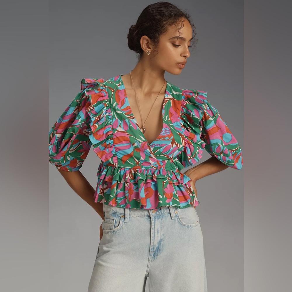 NEW NWT Rhode Elodie Floral Print Ruffle Blouse Top Anthropologie - Picture 3 of 8